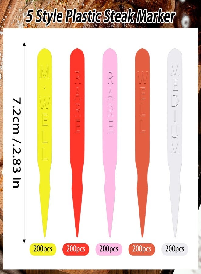 AojSup 1000 Pcs Steak Markers - Colorful Plastic Meat Doneness Picks, Steak Temperature Sticks - Rare, Medium Rare, Medium Well, Well for Catering, Barbecues, Parties, Picnic - Image 2